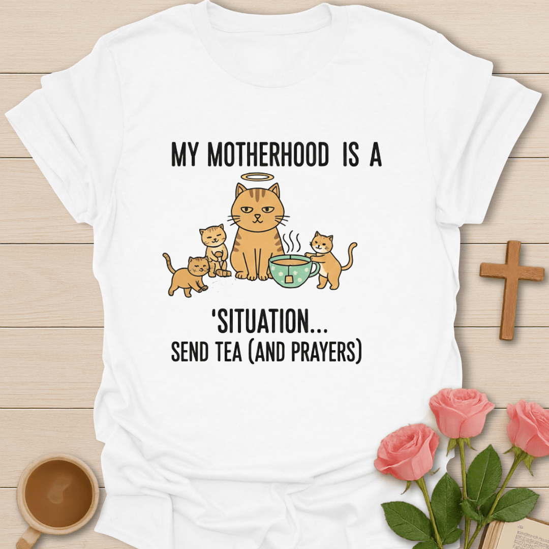 Faith & Motherhood Cat Tea T-Shirt T-Shirt