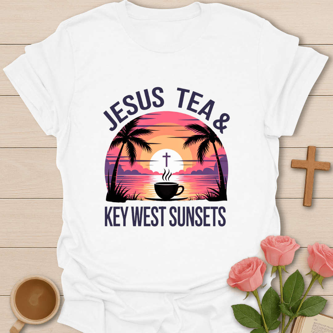 Jesus, Tea & Key West Sunsets T-Shirt - Kozzy Co White / S