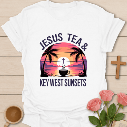 Jesus, Tea & Key West Sunsets T-Shirt - Kozzy Co White / S