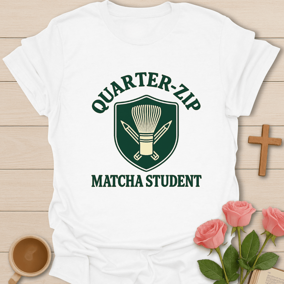 Quater Zip Matcha Student T-Shirt
