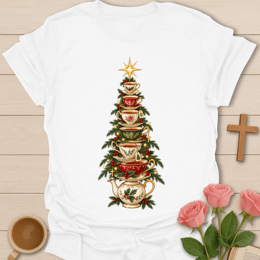 Tea Cup Teapot Christmas Tree T-Shirt
