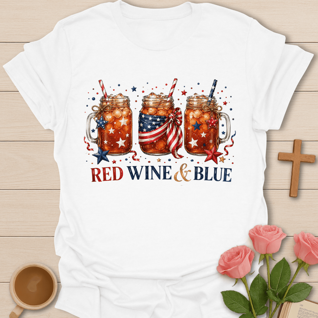Red Wine And Blue Patriotic T-Shirt KozzyCo Christian and tea lover design