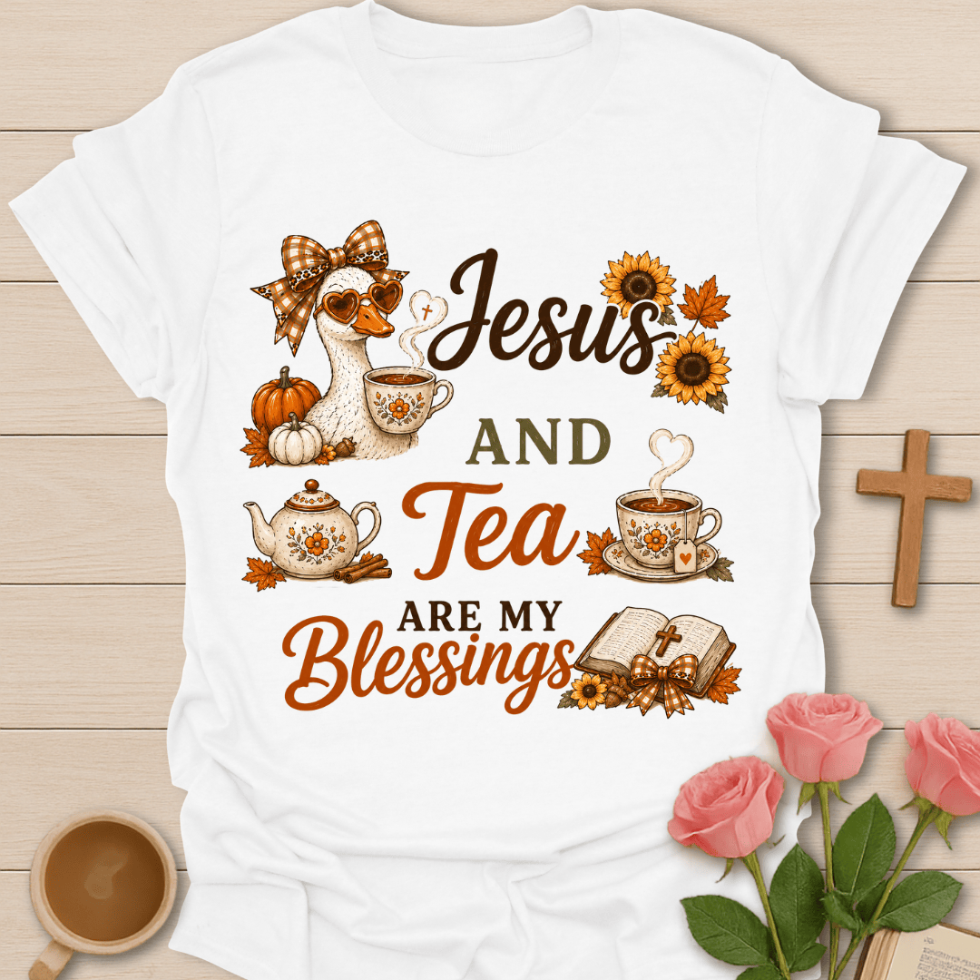 Sunflower Jesus Tea Blessings T-Shirt KozzyCo Christian and tea lover design