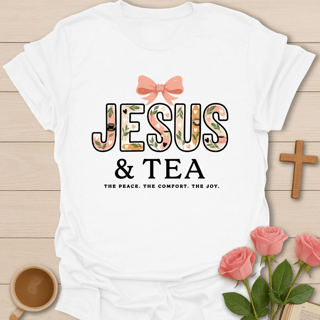 Jesus Peace Comfort Joy T-Shirt KozzyCo Christian and tea lover design