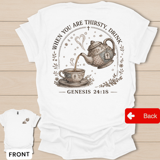 Faux Patchwork Thirsty Drink T-Shirt - Back