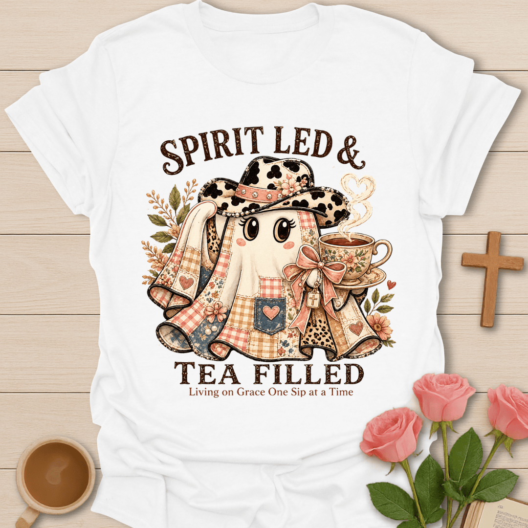 Spirit Led Tea Filled T-Shirt KozzyCo Christian and tea lover design