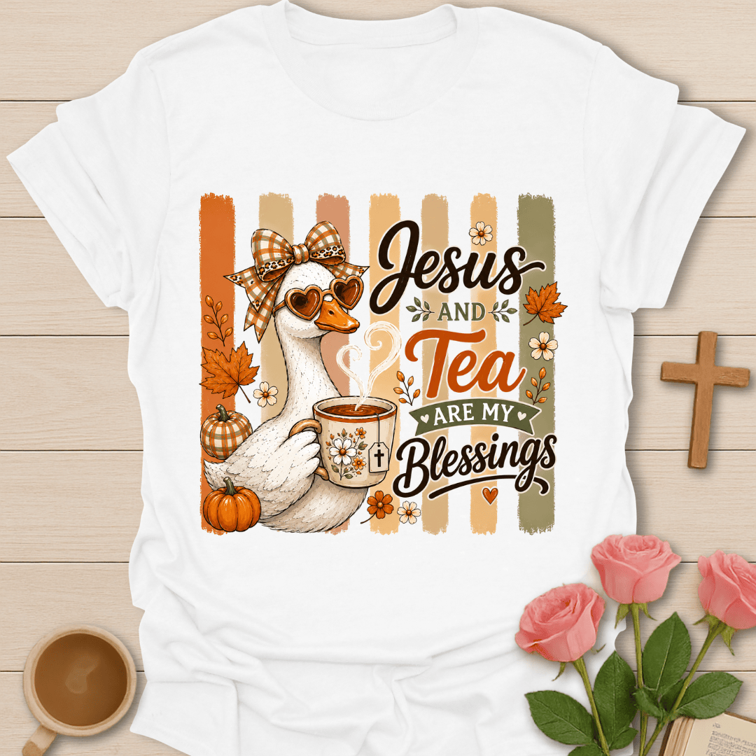 Vintage Jesus & Tea Blessings T-Shirt KozzyCo Christian and tea lover design