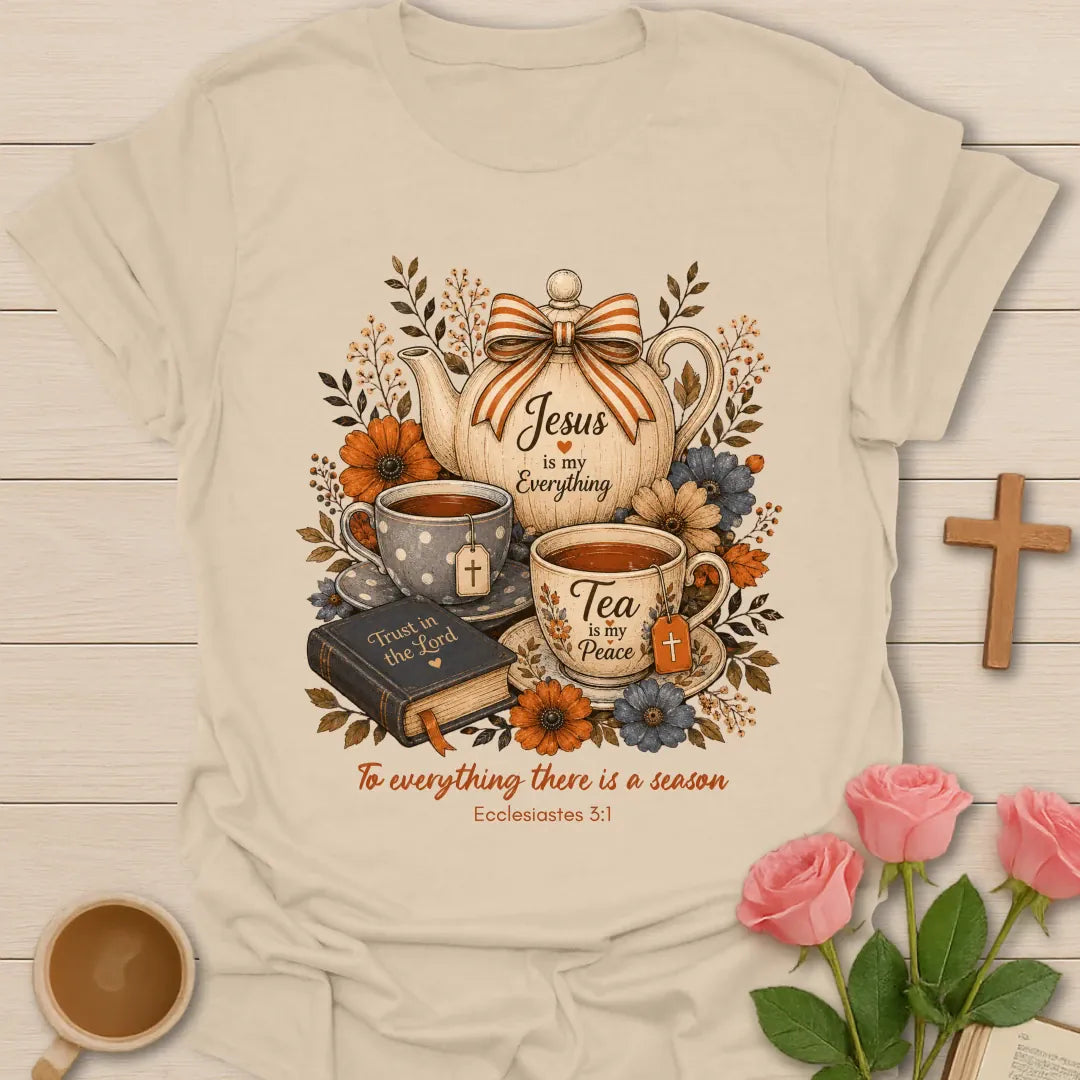 To Everything A Season shirt with gentle seasonal faith lettering - Sand