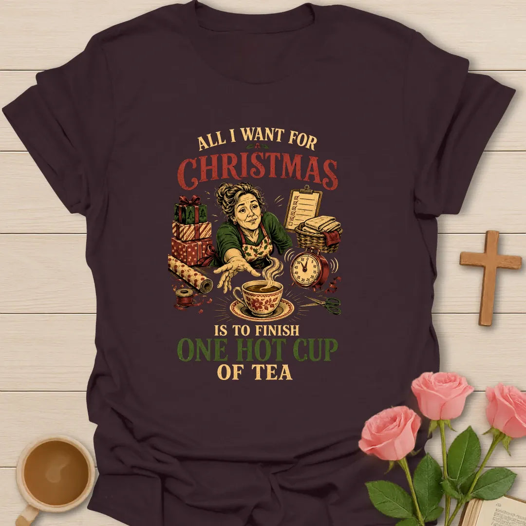 All I Want For Christmas Is Jesus and Tea shirt with simple holiday lettering - Dark Chocolate