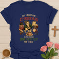 All I Want For Christmas Is Jesus and Tea shirt with simple holiday lettering - Navy