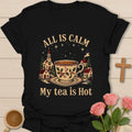 All Is Calm Christmas shirt with peaceful holiday lettering - Black