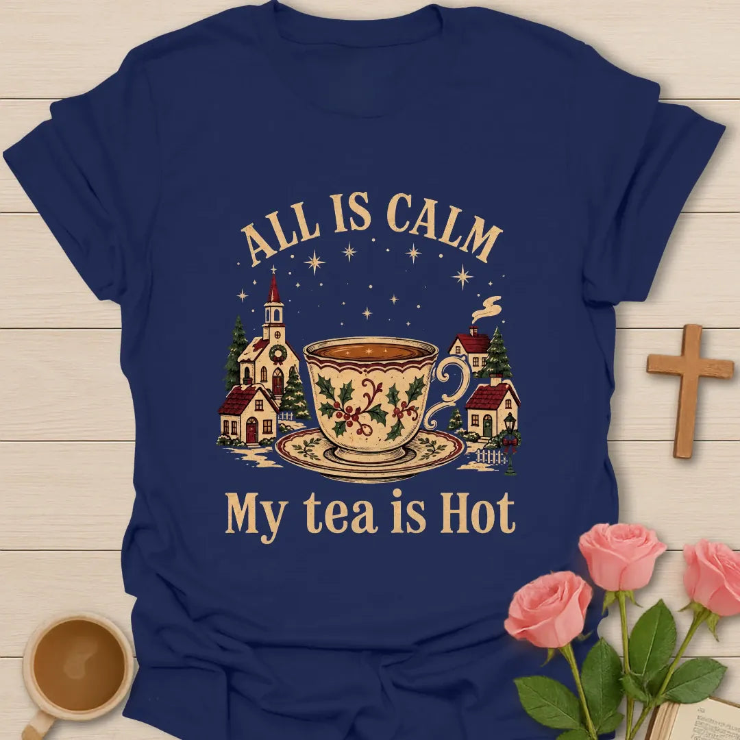 All Is Calm Christmas shirt with peaceful holiday lettering - Navy