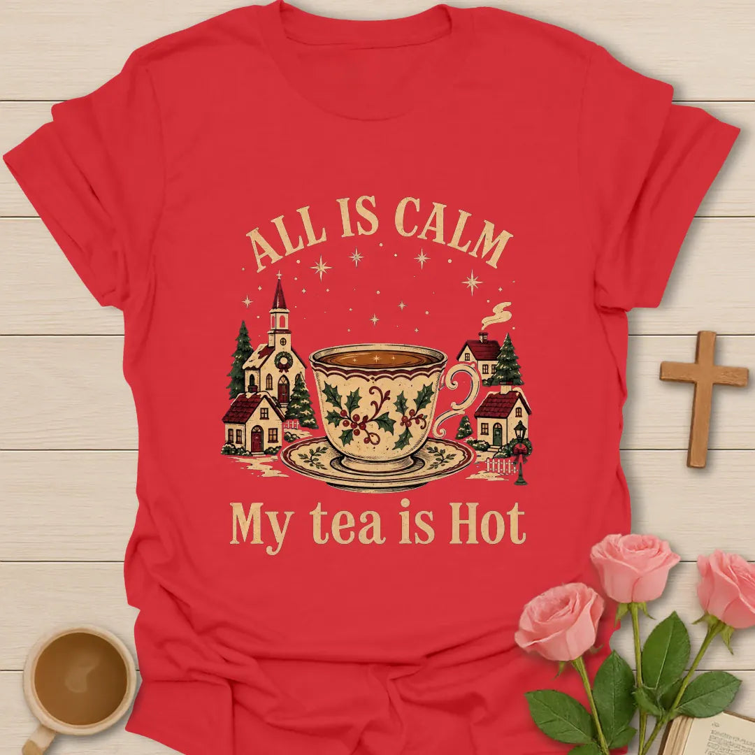 All Is Calm Christmas shirt with peaceful holiday lettering - Red