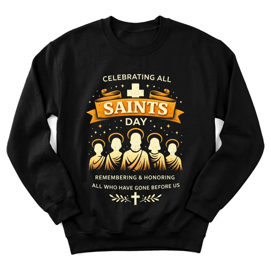 All Saints Day tribute sweatshirt with candles, cross and remembrance lettering - Black