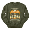All Saints Day tribute sweatshirt with candles, cross and remembrance lettering - Military Green