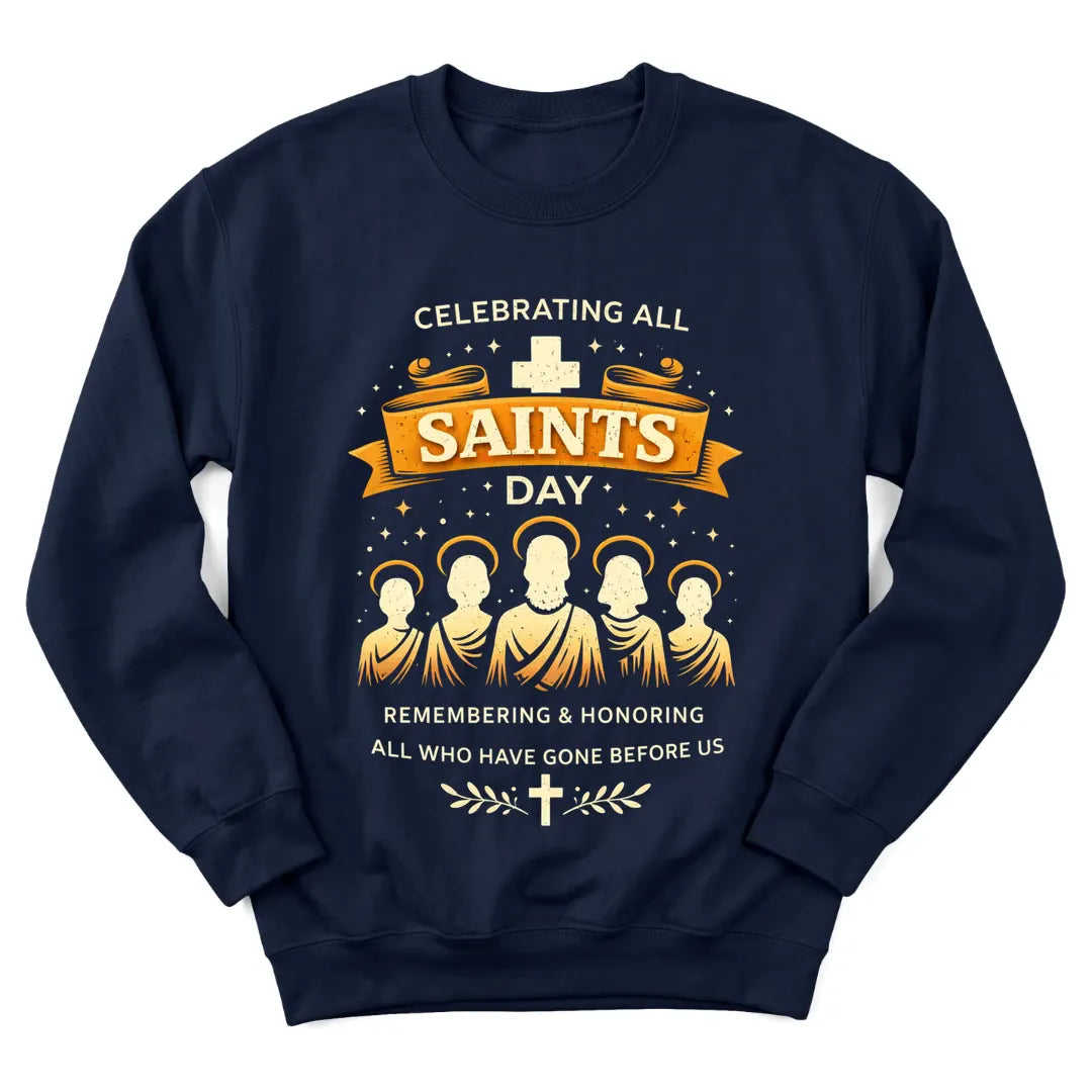 All Saints Day tribute sweatshirt with candles, cross and remembrance lettering - Navy