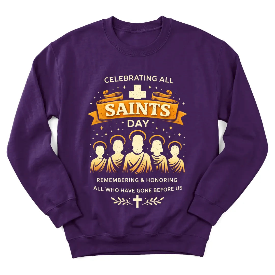 All Saints Day tribute sweatshirt with candles, cross and remembrance lettering - Purple
