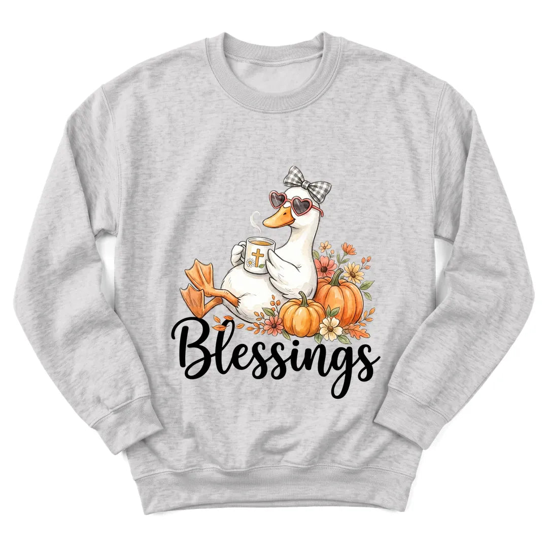 Autumn Blessings Goose sweatshirt with goose, pumpkins and fall florals - Ash