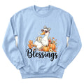 Autumn Blessings Goose sweatshirt with goose, pumpkins and fall florals - Light Blue