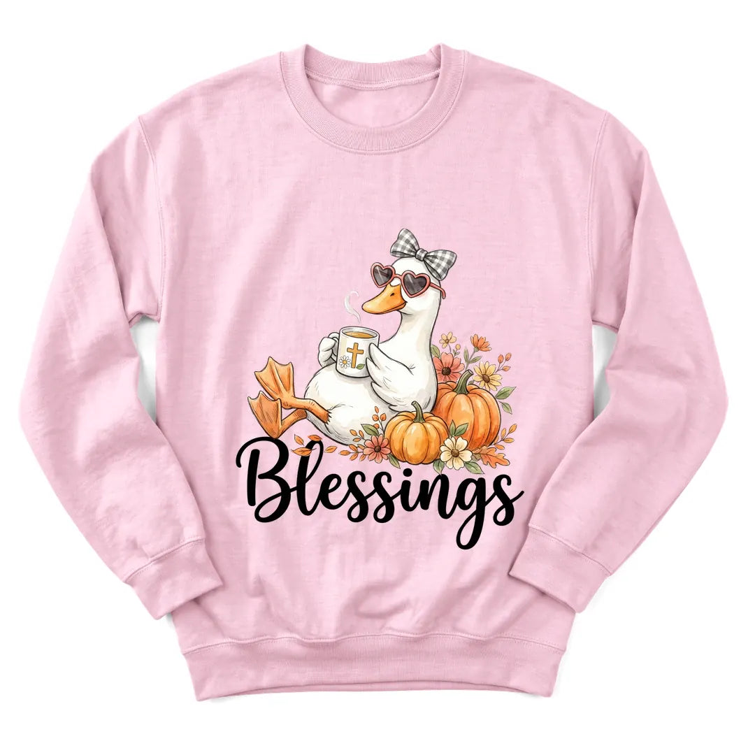 Autumn Blessings Goose sweatshirt with goose, pumpkins and fall florals - Light Pink