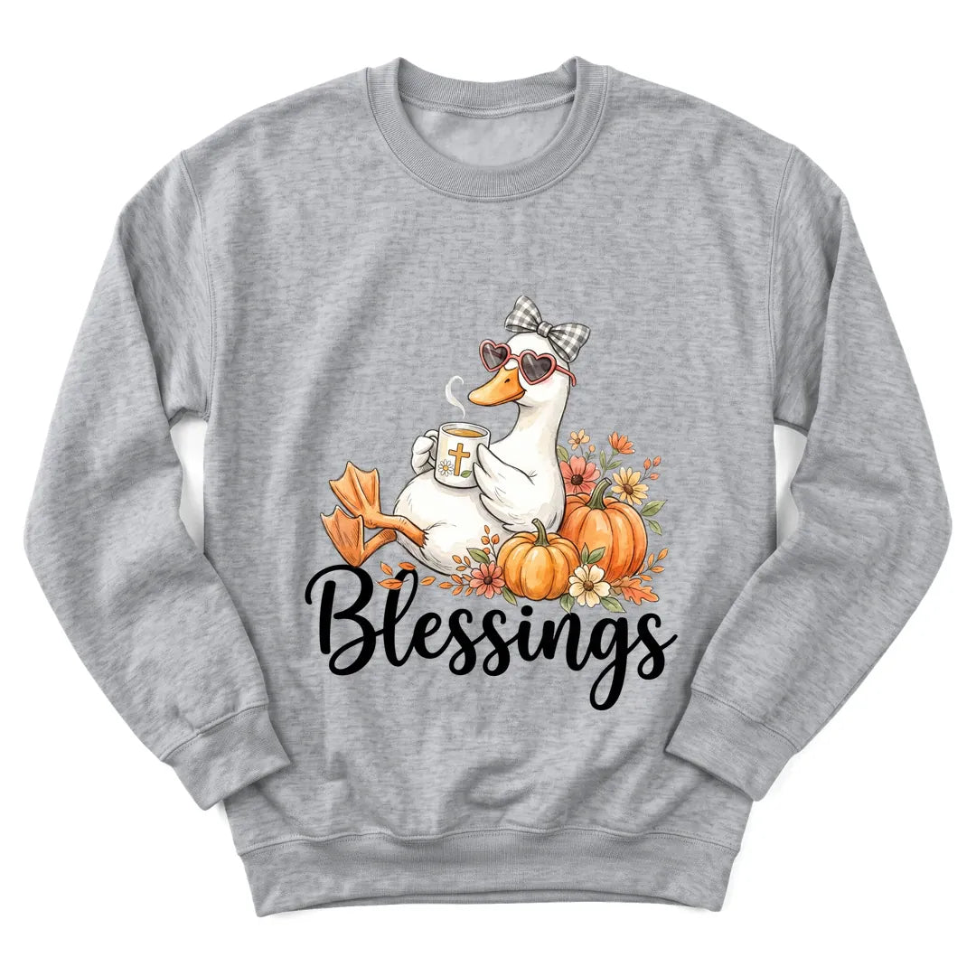 Autumn Blessings Goose sweatshirt with goose, pumpkins and fall florals - Sport Grey