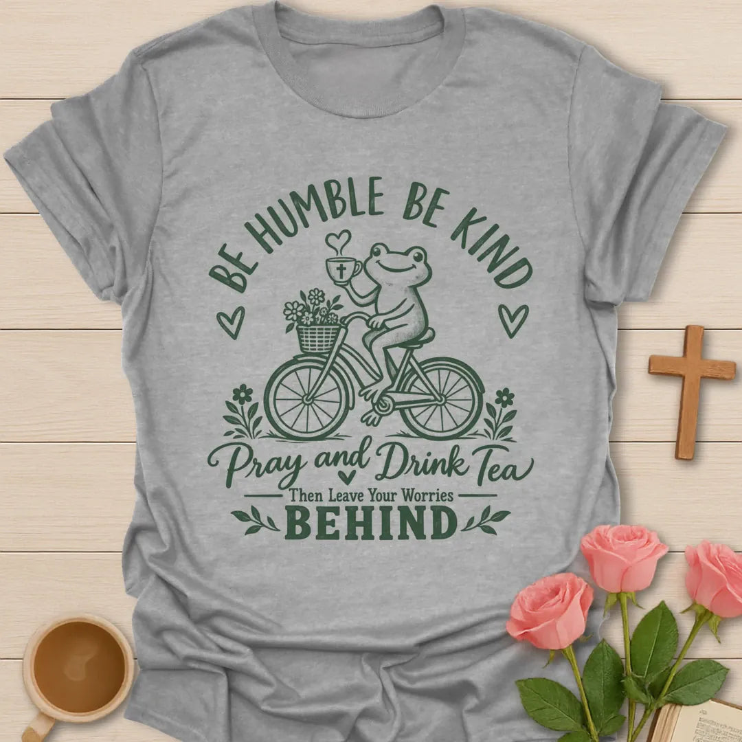 Be Humble Frog t-shirt with a cute frog and playful faith lettering - Sport Grey