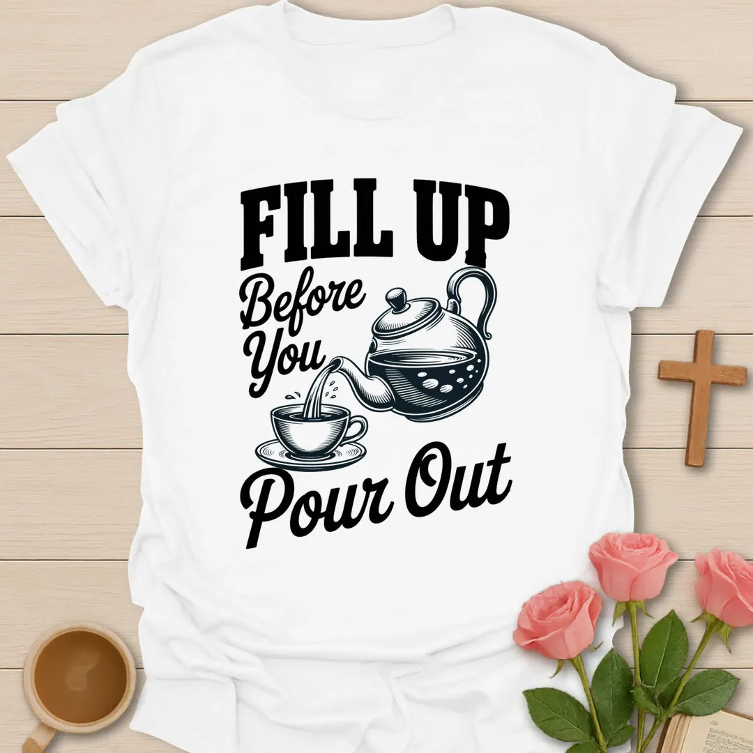 Before You Pour t-shirt with kettle lettering and morning prayer faith design - White