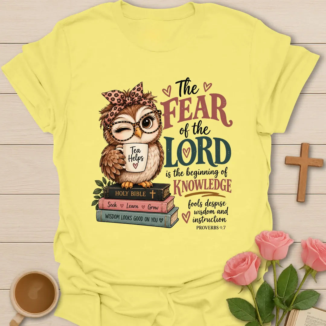 Beginning Of Knowledge Christian t-shirt with Proverbs 1:7 inspired lettering - Cornsilk