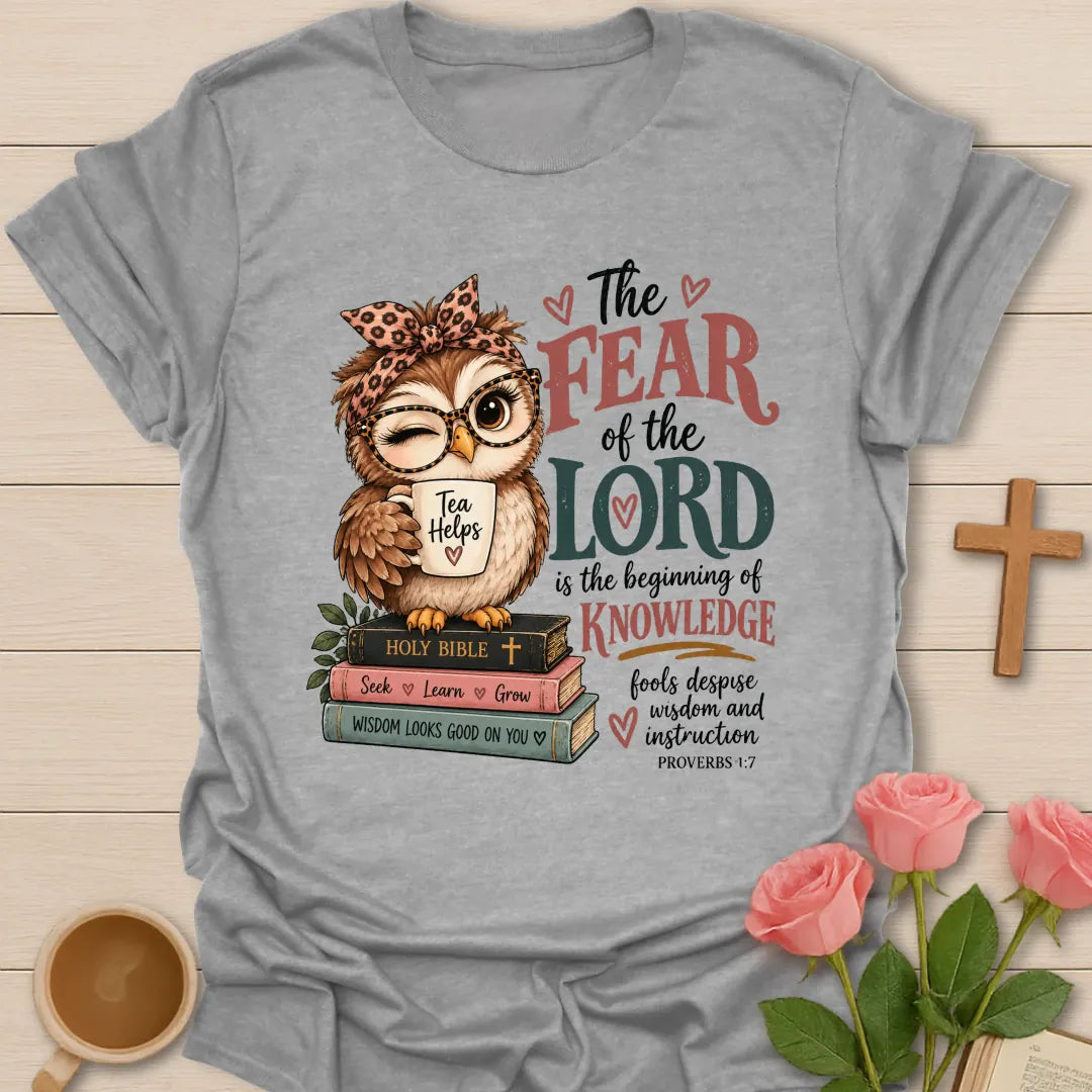 Beginning Of Knowledge Christian t-shirt with Proverbs 1:7 inspired lettering - Sport Grey