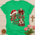 Believe In Jesus & Tea Christmas t-shirt with festive holiday lettering and faith-inspired design - Irish Green