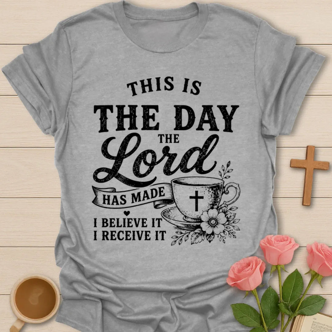 Believe It Receive It Christian shirt with faith-based vintage lettering and inspirational design. - Sport Grey