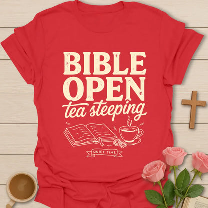 Bible Open Tea Steeping T-Shirt KozzyCo Christian and tea lover design