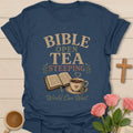 Bible Open Tea Steeping World Can Wait shirt with quiet morning devotion lettering - Heather Navy