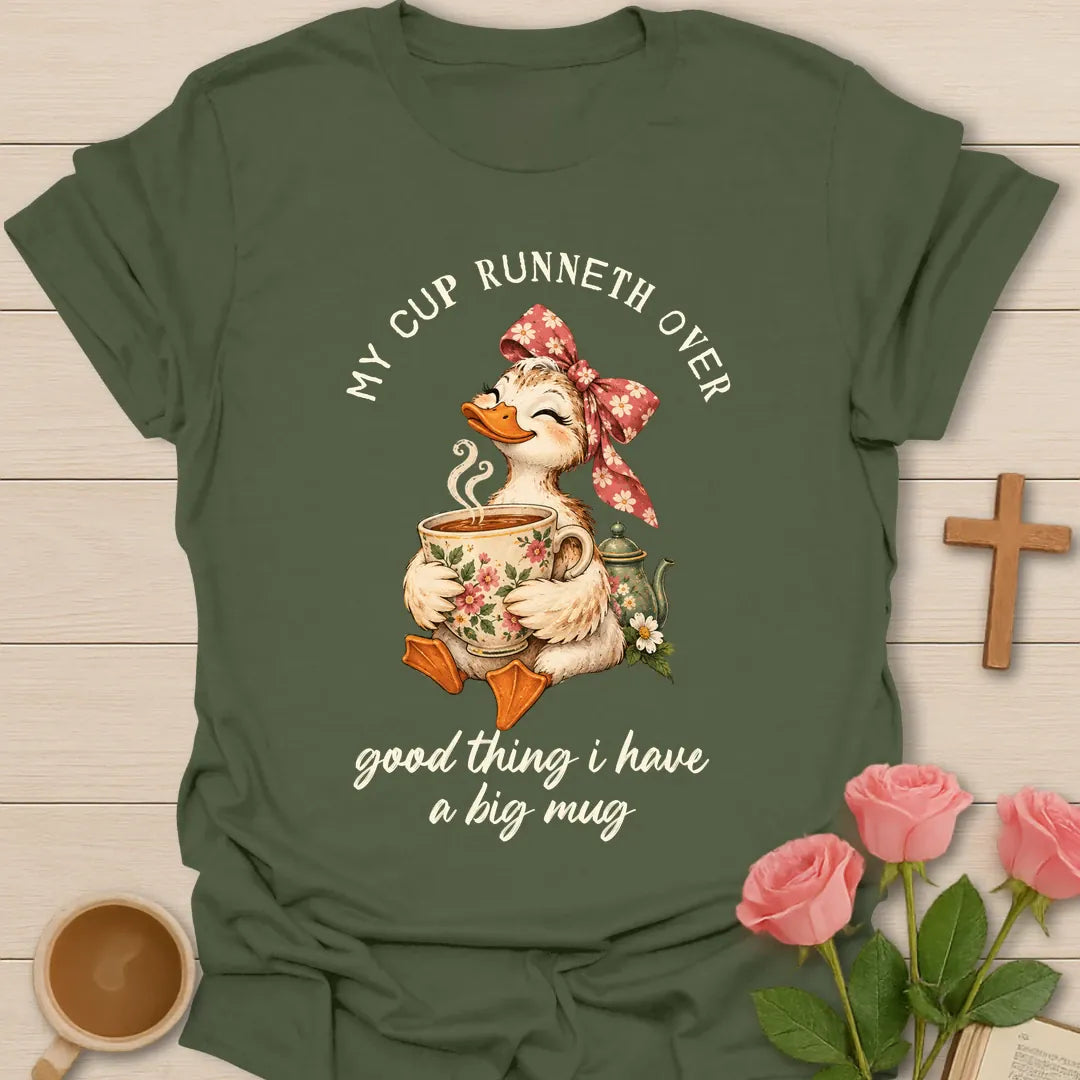 Bigger Mug t-shirt with playful tea lettering and faith-inspired design - Military Green