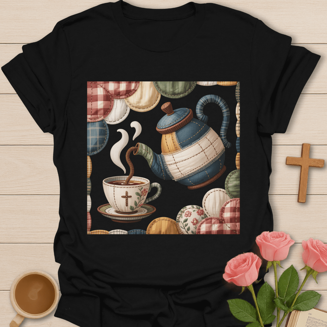 Faux Patchwork Quilted Tea Pour T-Shirt T-Shirt