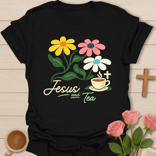 Floral Jesus & Tea T-Shirt KozzyCo Christian and tea lover design