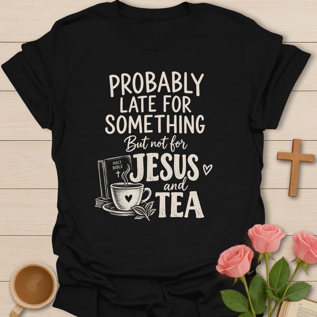 Holy Priorities t-shirt with list-style lettering and faith-inspired design - Black