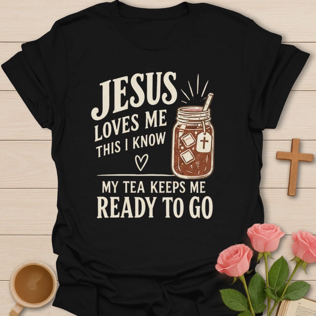 Jesus Loves Me t-shirt with gentle lettering and faith-inspired design - Black