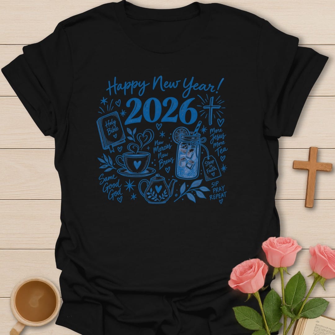 Holy Bible 2026 t-shirt with new year lettering and faith-inspired design - Black
