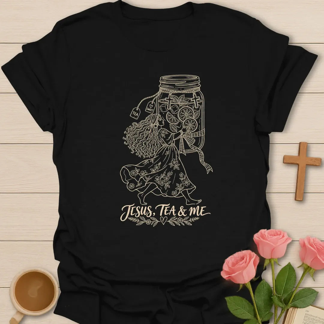 Blessed With Extra Sweet Tea shirt with Southern-style lettering and faith-inspired design. - Black