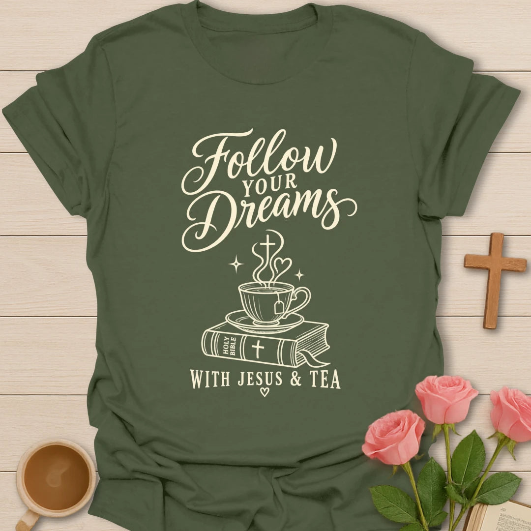 Blessed With Extra Sweet Tea shirt with sweet tea and faith-inspired lettering. - Military Green