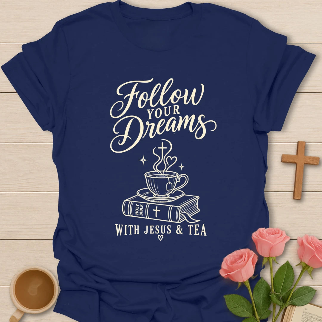 Blessed With Extra Sweet Tea shirt with sweet tea and faith-inspired lettering. - Navy