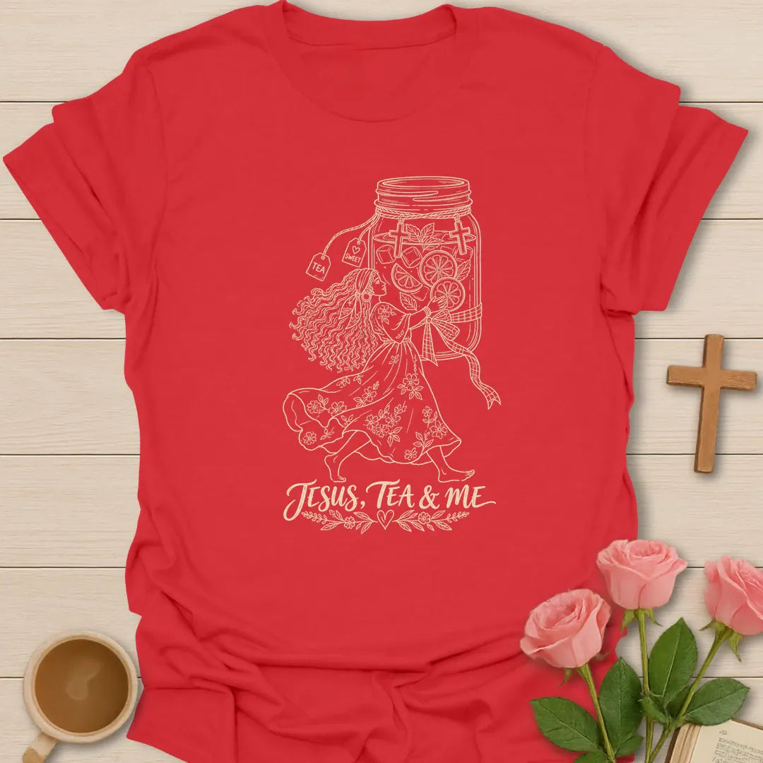 Blessed With Extra Sweet Tea shirt with Southern-style lettering and faith-inspired design. - Red