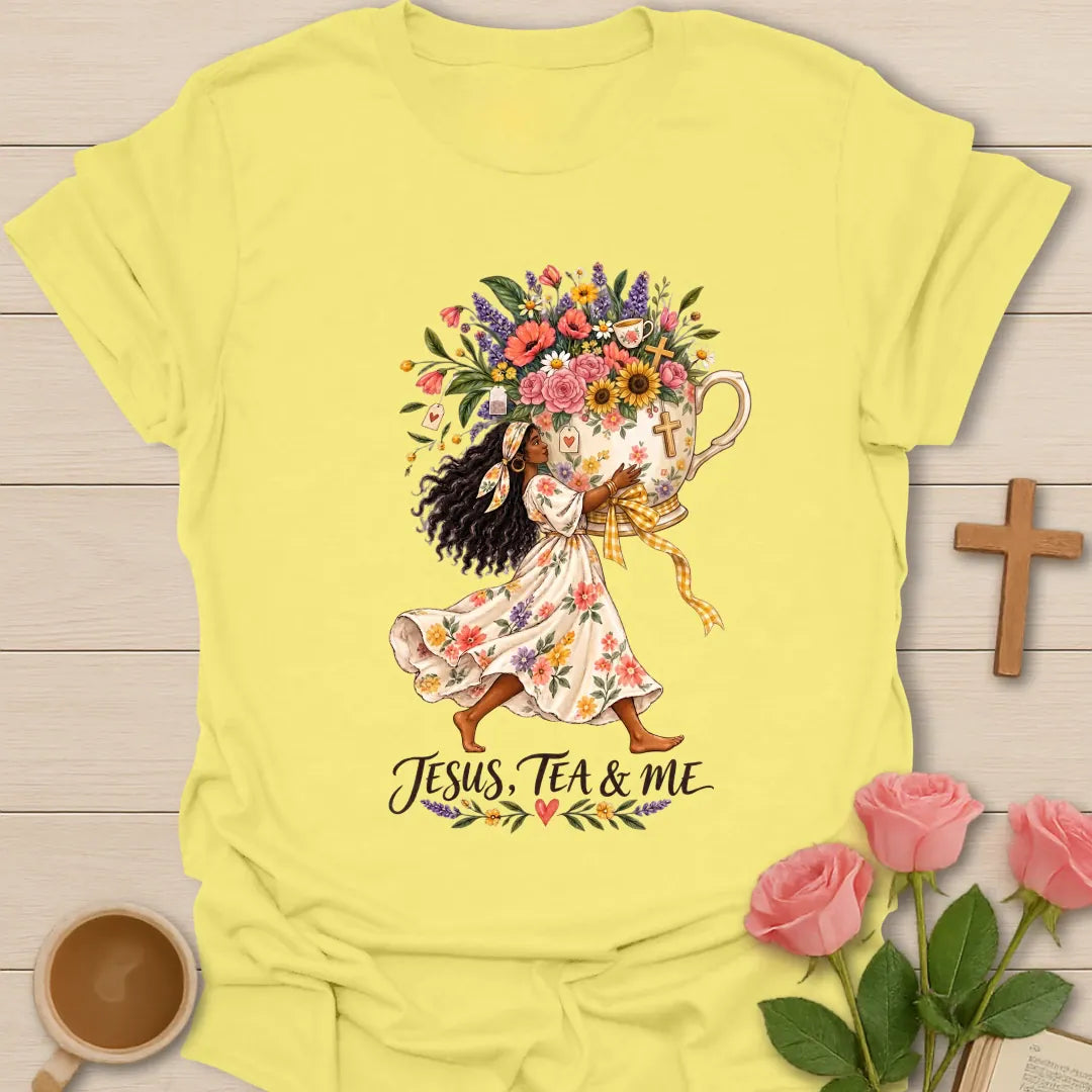 Blessed With Extra Tea shirt with playful lettering and faith-inspired design. - Cornsilk