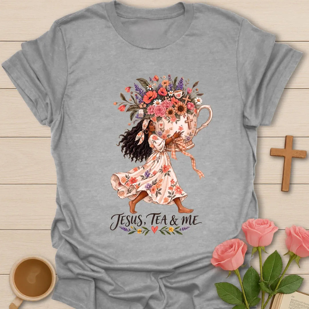 Blessed With Extra Tea shirt with playful lettering and faith-inspired design. - Sport Grey