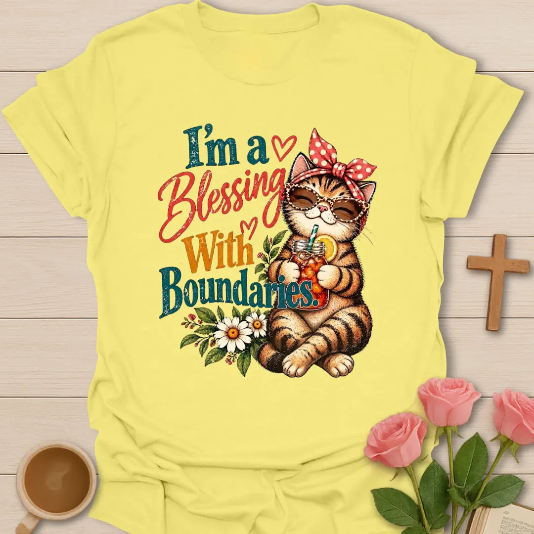 Blessings & Boundaries Christian t-shirt with faith-inspired lettering and design - Cornsilk