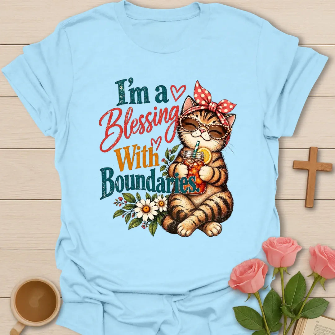 Blessings & Boundaries Christian t-shirt with faith-inspired lettering and design - Light Blue