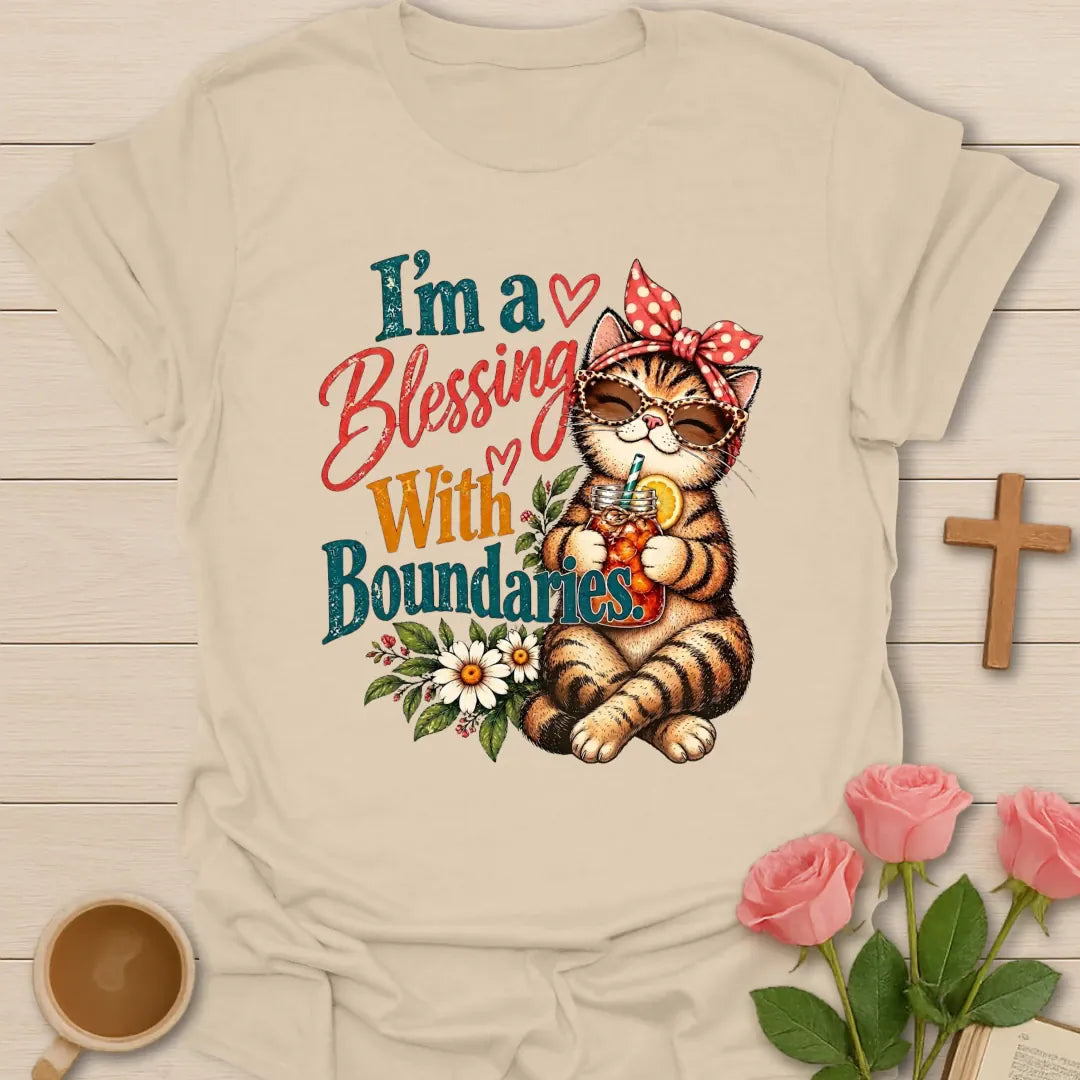 Blessings & Boundaries Christian t-shirt with faith-inspired lettering and design - Sand