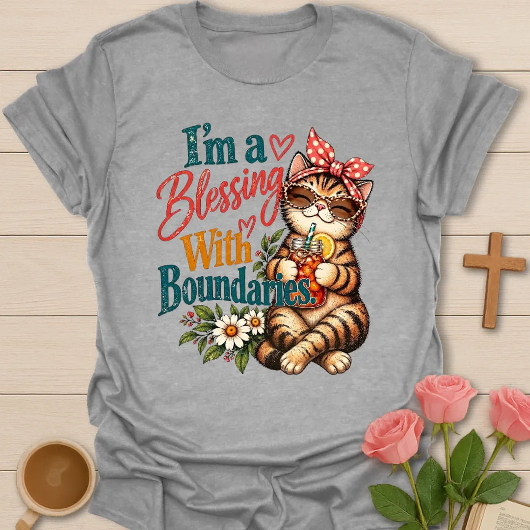 Blessings & Boundaries Christian t-shirt with faith-inspired lettering and design - Sport Grey