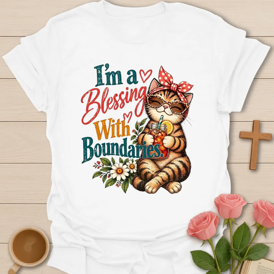 Blessings & Boundaries Christian t-shirt with faith-inspired lettering and design - White